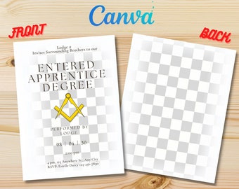 Mason / Masonic Printable or Digital Event Invitation, Entered Apprentice, Canva Template