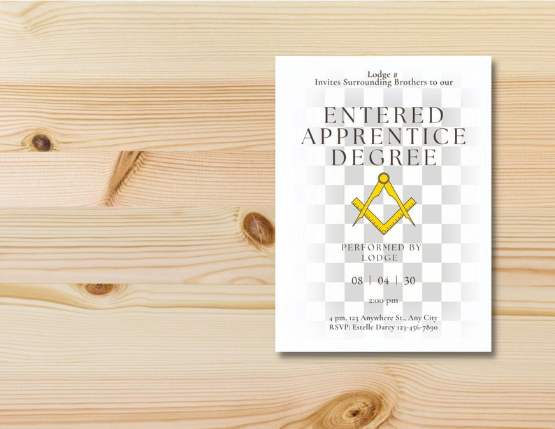 Mason / Masonic Printable or Digital Event Invitation, Entered
