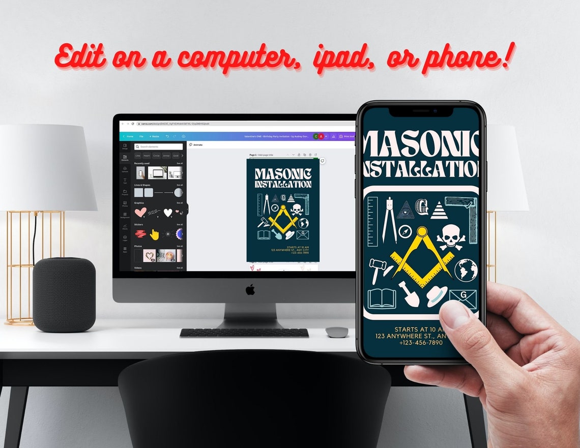 Masonic Event Invitation or Digital Freemason Printable Entered