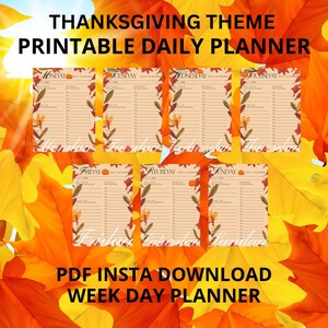 Thanksgiving Theme Printable Daily Planner, Printable Planner November, Daily Planner Days, Print Daily Planner, Digital Download Planner