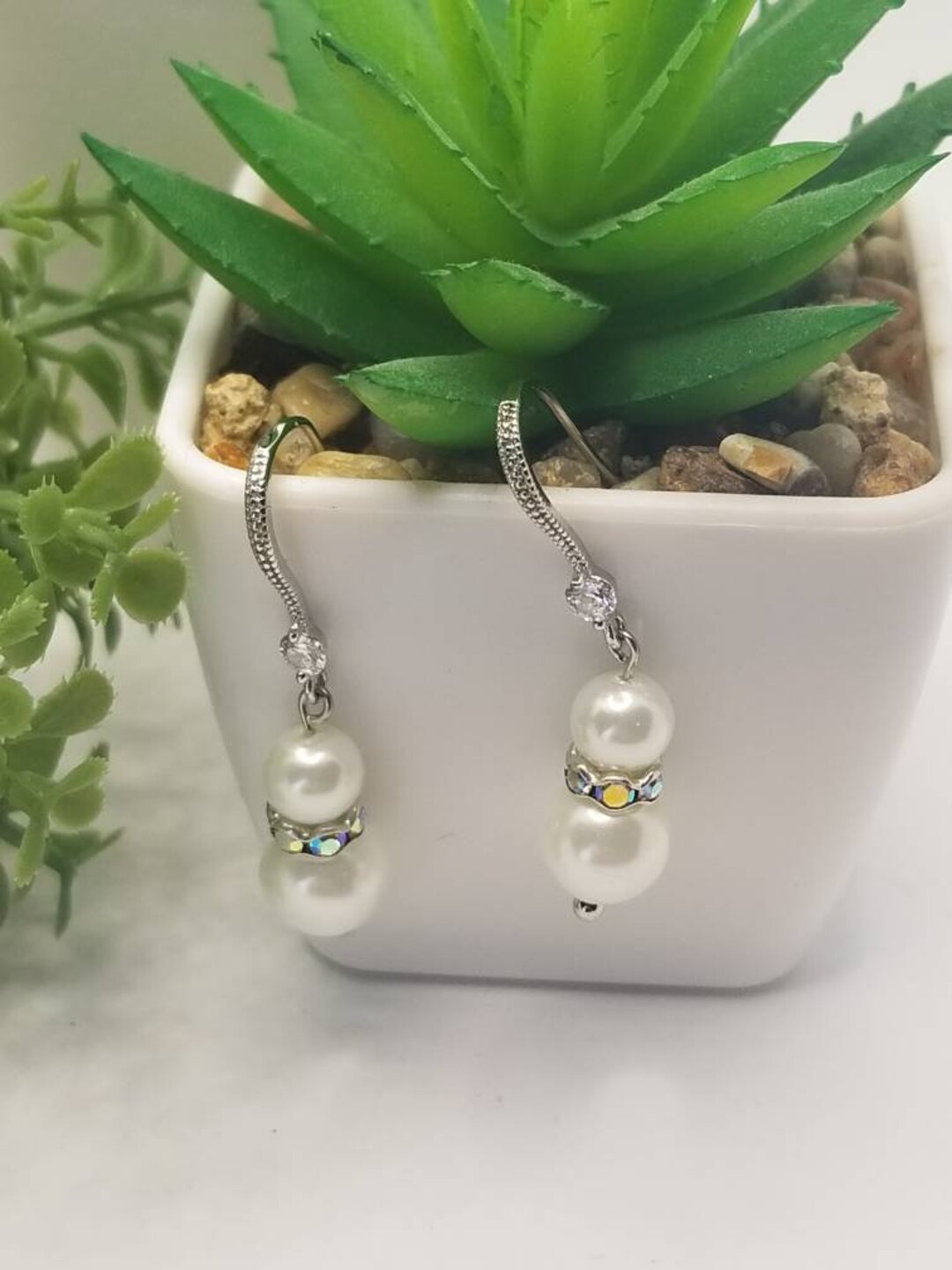 Pearl Diamante Earrings, Handmade Jewelry, Gifts for Her, Bridal