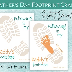 Father&#39;s Day Printable Footprint Craft | Following in Daddy&#39;s Footsteps Keepsake | Footprint Gift for New Dad | Instant Digital Download