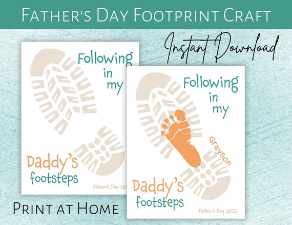 Father's Day Printable Footprint Craft Following in | Etsy