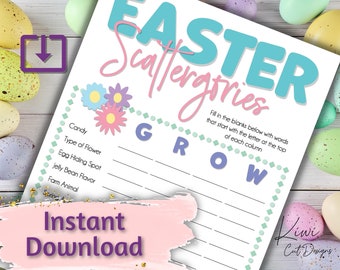 Easter Scattergories Instant Digital Download Printable for Kids | Sunday School Activity | Basket Stuffer Printable | Family Game Night