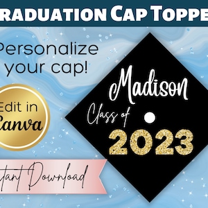 Personalized Graduation Cap Topper Canva Template Digital Download | Custom Grad Topper with Name | Editable Graduation Cap | DIY Cap Topper