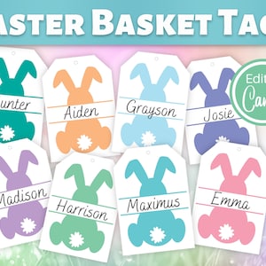 Etiqueta de cesta de Páscoa personalizada | Etiqueta editável para presente de Páscoa | Tag de presente personalizada | Etiqueta de Páscoa para impressão para crianças | Modelo de Páscoa do Canva