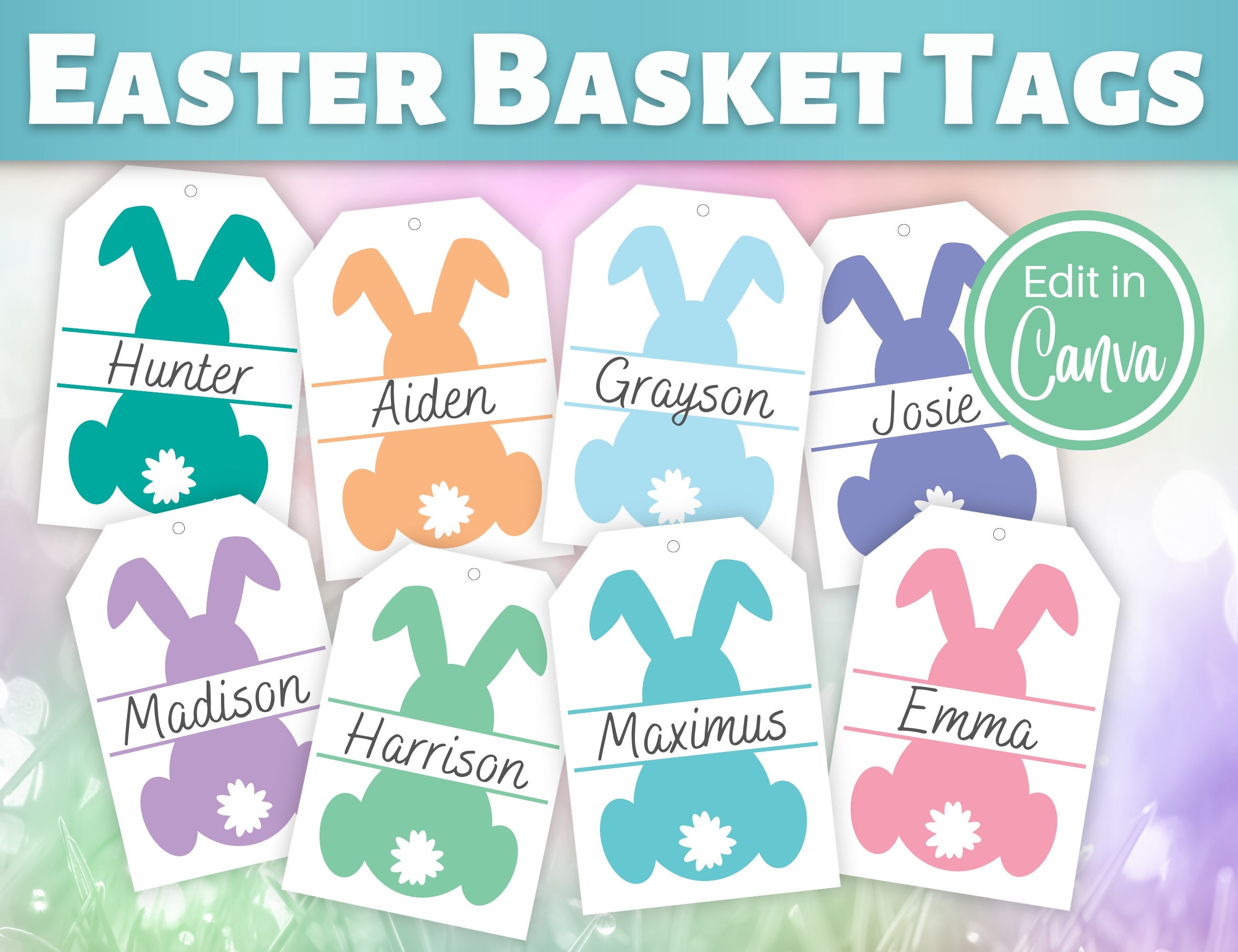 Easter Basket Tag Personalized | Editable Easter Gift Tag | Customized Gift Tag | Printable Easter Tag for Kids | Canva Easter Template