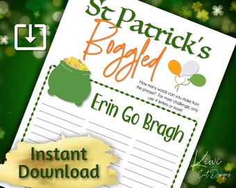 St Patrick&#39;s Day Boggle Game | Printable Game | St Pats Instant Download | Party Printable | Kids Activity | Family Game Night