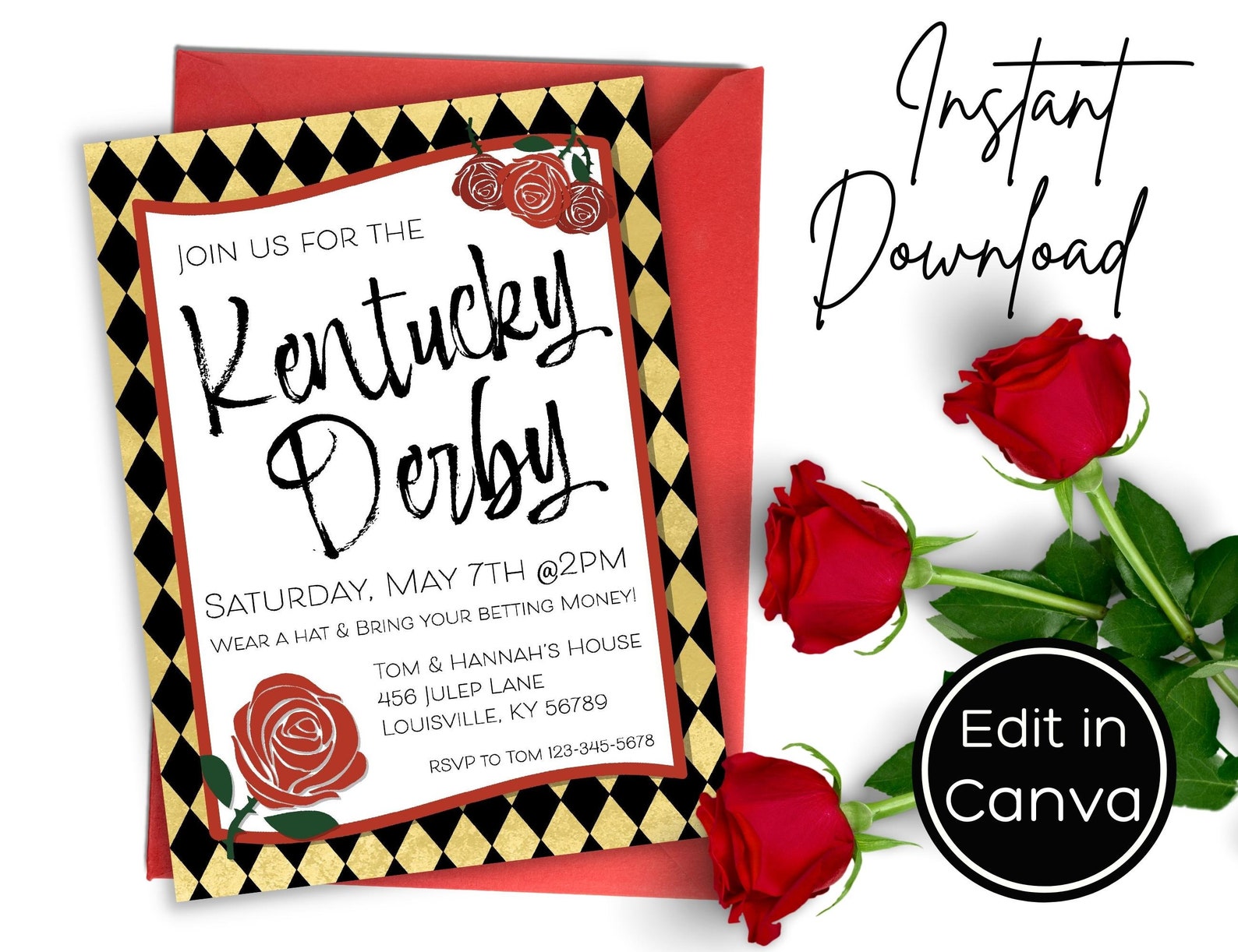 Kentucky Derby Party Invitation Template Editable Instant Download Run