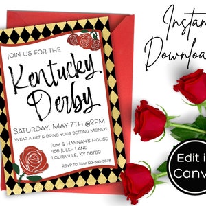 Kentucky Derby Party Invitation Template | Editable Instant Download | Run for the Roses Invite | Instant Digital Download | DIY Derby Party