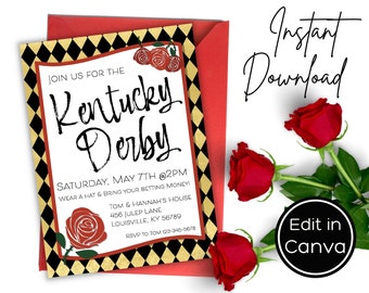 Kentucky Derby Party Invitation Template | Editable Instant Download | Run for the Roses Invite | Instant Digital Download | DIY Derby Party