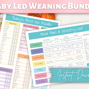 Baby Led Weaning Food List and Planner | Weekly Meal Planner and Grocery List | Baby First 100 Foods Printable | BLW Food Log