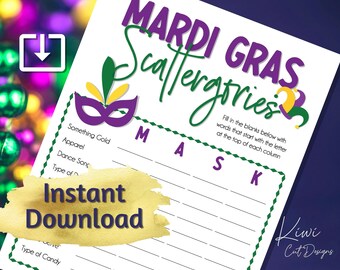 Mardi Gras Scattergories | Scattergories Instant Download | Digital Download Game | Party Printable | Fat Tuesday Game | Family Game Print