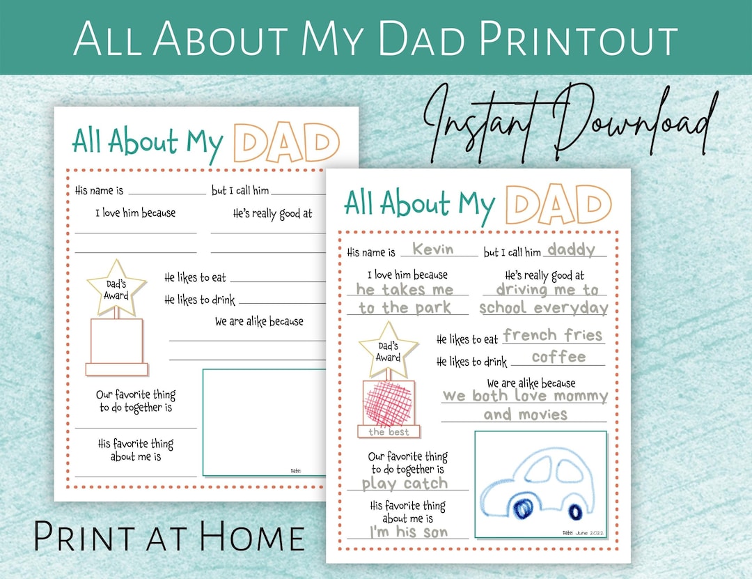 All About My Dad Father's Day Fill in the Blank Printable | Gift for ...