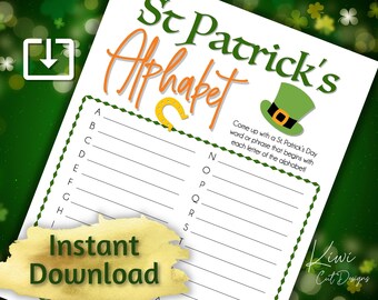 St Patrick&#39;s Day Alphabet Game | Printable Game | St Pats Instant Download | Party Printable | Kids Activity | Family Game Night