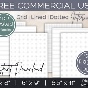 KDP Interior Bundle|  Blank Pages KDP Template for Commercial Use | Dotted, Grid, Lined 120 Page Bleed & No Bleed Interiors