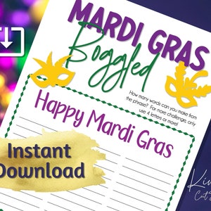 Boggle Mardi Gras | Téléchargement instantané du jeu Boggle | Jeu de fête Mardi Gras | Fête imprimable | Jeu du mardi gras | Télécharger Mardi Gras