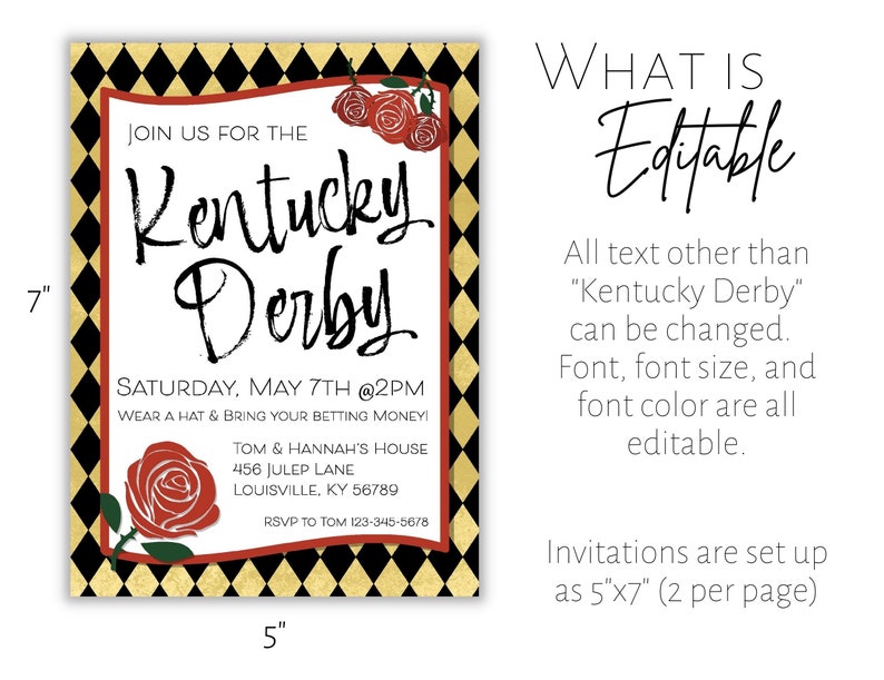 Kentucky Derby Party Invitation Template Editable Instant | Etsy
