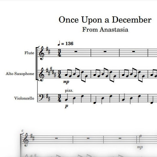 Once Upon a December from Anastasia - Sheet Music for Flute, Alto Sax, Cello