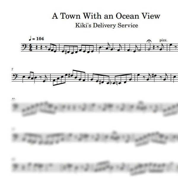 Kiki's Delivery Service Theme - A Town With an Ocean View SOLO - For CELLO