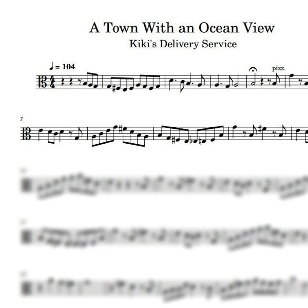 Kiki's Delivery Service Theme - A Town With an Ocean View SOLO - For VIOLA