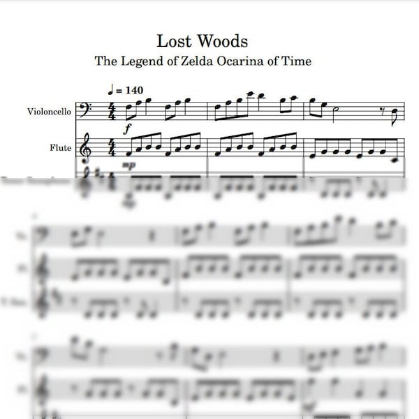 Lost Woods Legend of Zelda Ocarina of Time Sheet Music for CELLO FLUTE TENOR Saxaphone