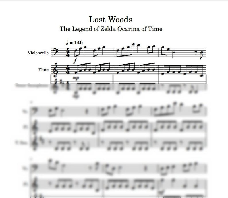 Lost Woods Legend of Zelda Ocarina of Time Sheet Music for CELLO FLUTE