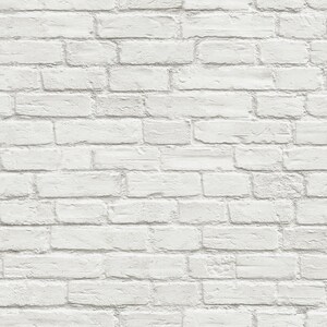 May include: A repeating pattern of white painted brickwork featuring rectangular bricks arranged in a standard running bond layout with visible mortar lines between each individual brick, creating a textured and uniform surface appearance.