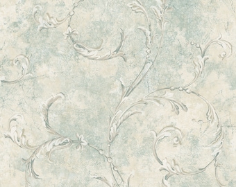 Casa Mia Vintage Scroll Beige and Green Paper Non - Pasted Strippable Wallpaper Roll (Cover 56.05 sq. ft.)