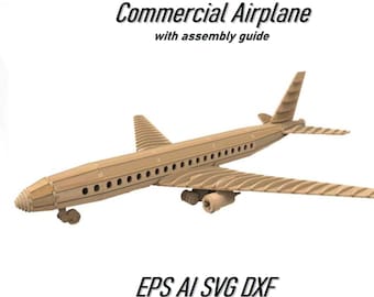 Airplane 3D model 3D puzzle cdr dxf svg Vector files with Assembly guide,Commercial airplane,passenger airplane,avion de ligne CDR,