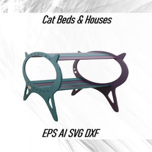 Laser geschnittene Holzkatze Haustierhaus Vektordatei Sofortiger Download Dateien SVG DXF für CNC-Fräser, Laser geschnittene Vektorpläne Haustierhaus Cdr Eps Katzenbett Ai