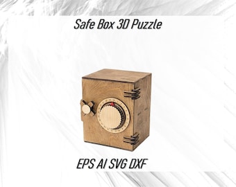 Caja fuerte cortada a láser con cerradura, rompecabezas 3D, archivos vectoriales AI, EPS, CDR, SVG, DXF, descarga instantánea de planos digitales de caja fuerte mecánica para CNC, Vox Clair