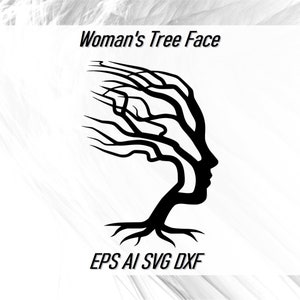 Árbol de cabeza de mujer SVG / Naturaleza Chica SVG / Planta Dama SVG / Cabello de mujer Svg / Archivo de corte Cricut, Árbol pareja cara rama corte láser archivos svg dxf