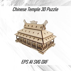 Modello 3D del tempio cinese File di taglio laser Svg Dxf Cdr Architettura asiatica Puzzle 3D in legno pronto CNC, tempio dell'architettura asiatica