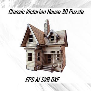 File vettoriali di puzzle 3D di casa vittoriana classica tagliata al laser CDR SVG DXF, download immediato di file digitali di progettazione di case vittoriane in legno per CNC