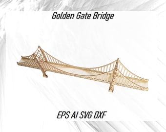 Golden Gate Lasercut Bridge 3D Model San Francisco 3D Wooden Puzzle Toy 4 mm CDR SVG DXF Files for Cnc,3d Bridge Miniature Vector Files