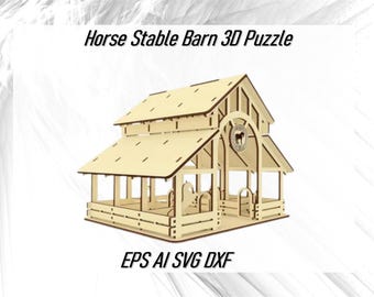 Laser Cut Horse Stable Barn 3D puzzle Vector Files SVG CDR DXF,Instant Download Horse Stable Digital Blueprints for Cnc,Écurie pour chevaux
