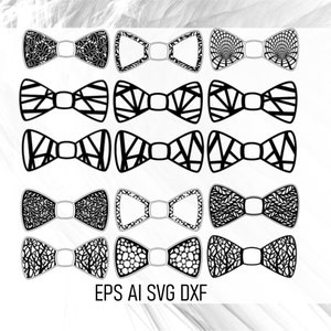 Bundle di papillon file vettoriali Svg Dxf Cdr, modelli digitali di papillon in legno per CNC, bundle di papillon poligonali tagliati al laser, elegante collezione di papillon
