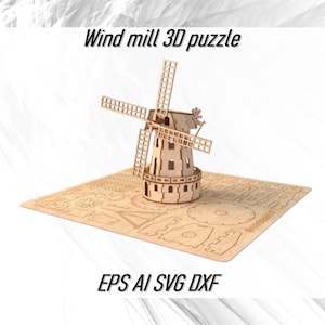 Archivo de corte láser de molino de viento holandés Dxf Eps Svg Ai Archivos de rompecabezas 3D, constructor de madera, diseño atractivo y educativo para actividades de regalo para niños