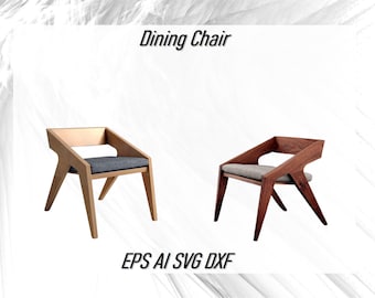 Archivos vectoriales de silla de comedor de madera cortada con láser CDR SVG DXF, planos digitales de muebles de silla de bricolaje listos para CNC, Chaise de salle à manger Ai
