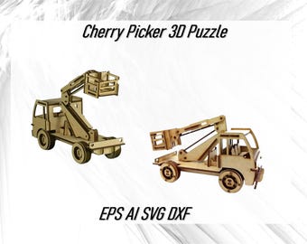 Laser Cur Wooden Cherry Picker 3D Puzzle Vector Files SVG CDR DXF Ai Eps,Crane Truck 3D Model Instant Download Digital Patterns for Cnc