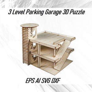 Lasergesneden parkeergarage op 3 niveaus 3D-puzzel vectorbestanden CDR SVG DXF, houten parkeerstructuur voor speelgoedauto's Instant Download CNC-bestanden