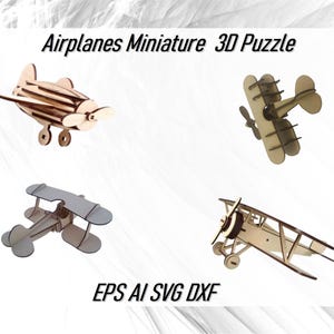 Pacote de modelos 3D em miniatura de aviões Arquivos de corte a laser SVG DXF CDR Download instantâneo, quebra-cabeça 3D Aviões de hélice Brinquedos para CNC, brinquedos educativos