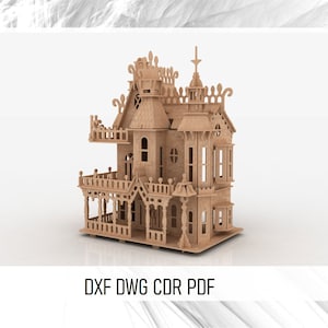 Wooden 3D Puzzle Fantasy Villas Models Doll House Light Houses Cdr Dxf,medieval house,doll houses 3D printer files,Maison laser Cutting File