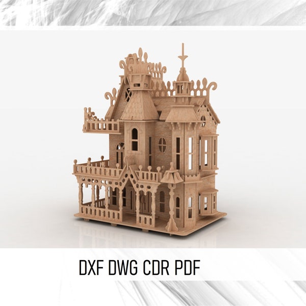 Wooden 3D Puzzle Fantasy Villas Models Doll House Light Houses Cdr Dxf Dwg ,doll houses 3D printer files,Maison laser Cutting Files