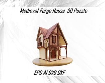 Medieval Forge House laser cut file 3D model SVG CDR DXF,Templates for Cnc,Tiny Old World House 3D puzzle instant download Maison Médievale