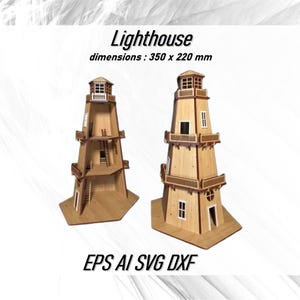 Laser Cut Lighthouse 3D Puzzle Vector File - DIY Cdr Dxf Svg for Laser Cutting or CNC Nautical Decor Instant Download,En bois Phare Svg