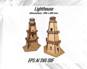 Laser Cut Lighthouse 3D Puzzle Vector File - DIY Cdr Dxf Svg for Laser Cutting or CNC Nautical Decor Instant Download,En bois Phare Svg