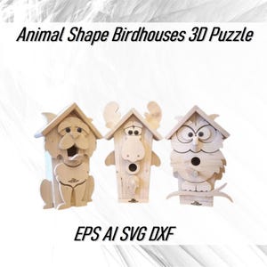 Lasergesneden dierlijke vorm vogelhuisje vector bestanden Ai Eps Cdr Svg Dxf, Instant Download grappige dieren vogelhuisje digitale patronen voor CNC, Nichoir