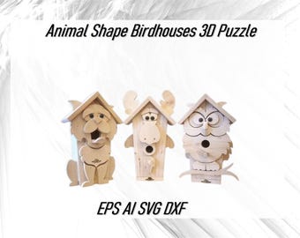 Laser Cut Animal Shape Birdhouse Vector Files Ai Eps Cdr Svg Dxf,Instant Download Funny Animal Birdhouse Digital Patterns for CNC,Nichoir